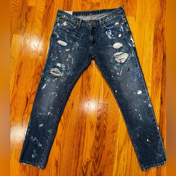 Polo Ralph Lauren Astor Slim Boyfriend Jillian Wash Jeans Paint Splatter - Picture 1 of 7
